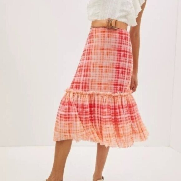 Anthropologie Eva Franco Kym Flounced Midi Skirt M Plaid NEW Ruffle Maximalist